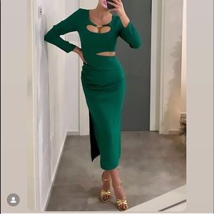 Zara gold buckle cut out green midi dress